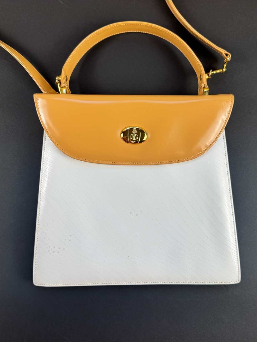 Vintage Marc Cross Italy Leather Top Handle Crossbody Bag White Tan Wave Texture